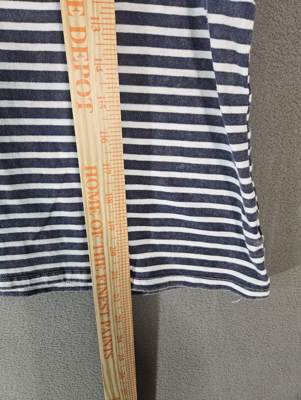 JOA Womens Crop Tee Shirt Large Oversized Lagenlook Blue Striped Scoopneck Boho - Picture 4 of 8